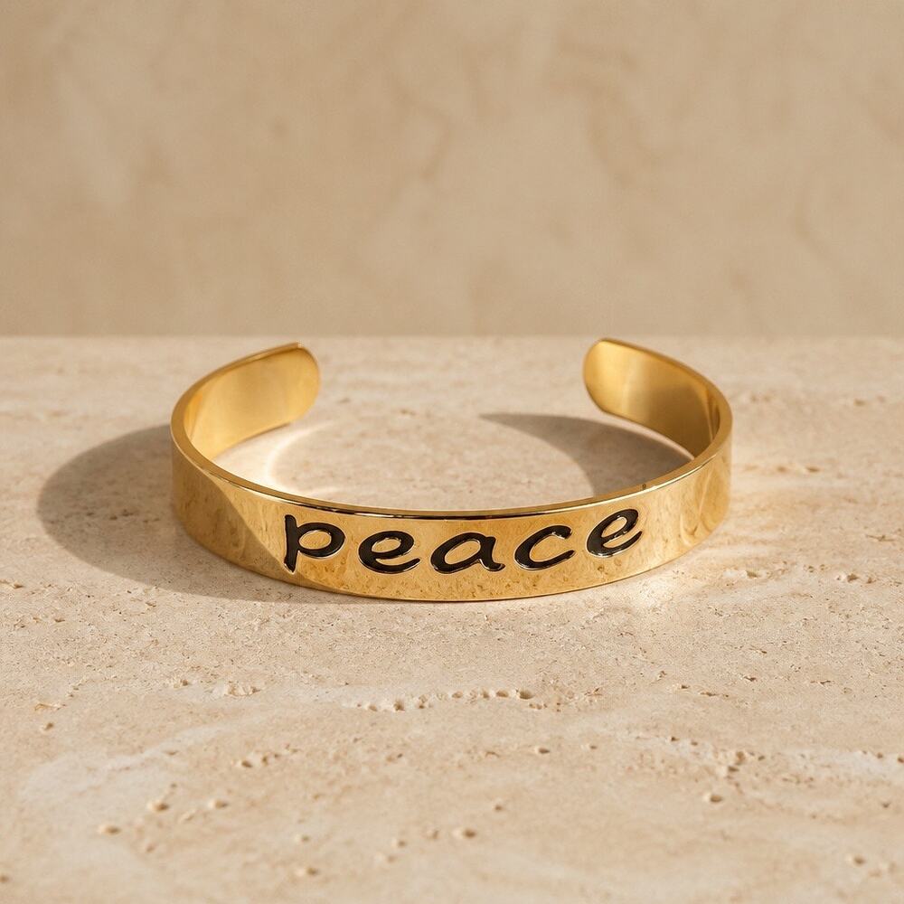 The Seraphina Peace Cuff – Polished Gold Inspirational Statement Bracelet